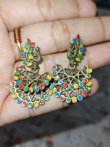 Silver Jhumka Earrings,multicolor Pecock Earring