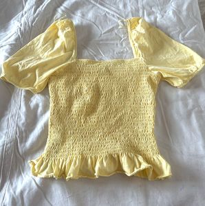 Yellow Smocked Puff Sleeve Top