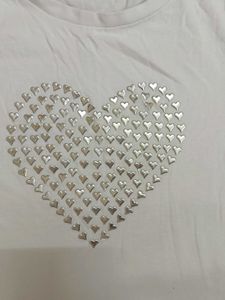 White Tee With Silver Heart Design