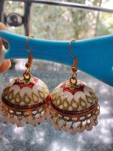 Meenakari White ear Rings