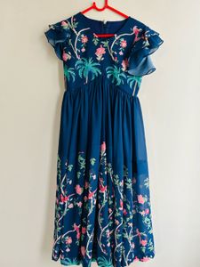 Blue long floral frock for 8-10Y
