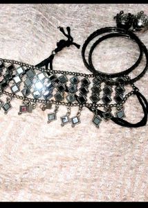 &#34;Black Necklace With Mirrored Accents&#34;