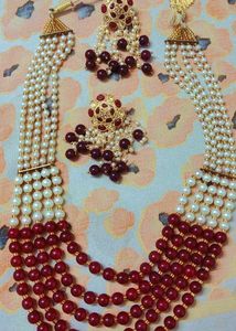 Elegant Pearl & Ruby Jewelry Set