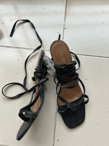 Tie Up Black Heels
