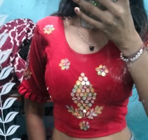 Stretchable Red Colour Blouse Multicolour Work