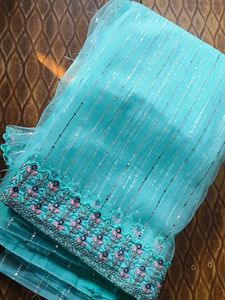 Light Sky Blue 🩵 Net Saree New With Blouse