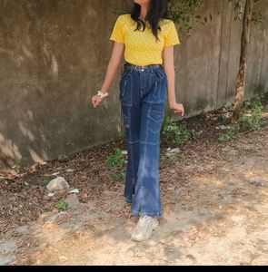 Yellow Ribbed Top With Cute Heart