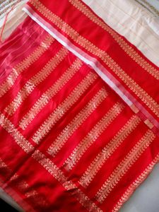 New Red &amp; White Silk Saree