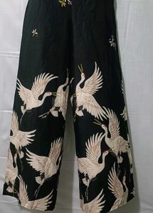 Crane Print Wide Leg Palazo Skirt