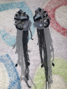 grey black chained beaded long earning