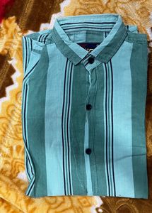 PINE GREEN COLOR STRIPE PRINTED COTTON SHIRT