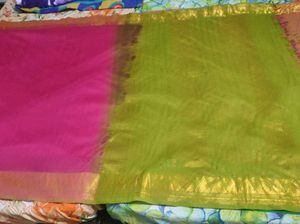 Pink And Green Silk Cotton Saree