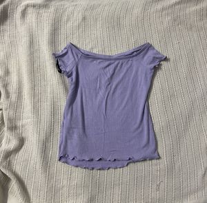 Lavender Ribbed Off-Shoulder Top