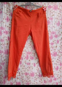 Women Orange Pant with Lace Detail