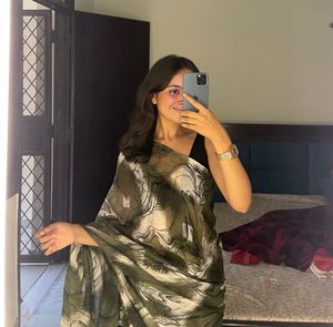 Elegant Olive Green Printed Saree