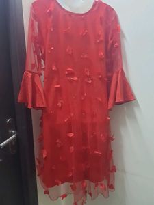 Red Floral Applique Tunic Dress