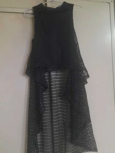 Black Crochet Type Woven Top