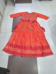Orange Embroidered Anarkali Dress
