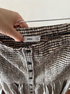 MNG Beige &amp; Black Gingham Checked A-line Skirt