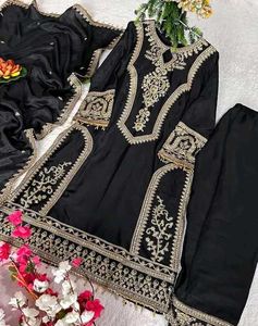 Black &amp; Gold Embroidered Pakistani Suit