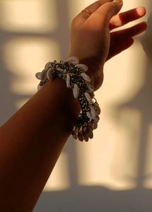 Elegant Silver-Tone Beaded Bangles
