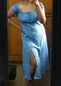 Milkmaid Floral Dress w/ Side Slit