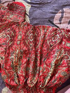 Red Patterned Crop Top