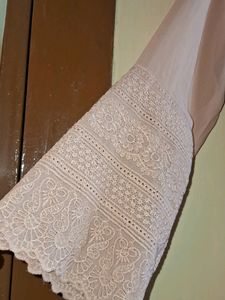 Trendy Nude Colour Chikankari Long Kurti