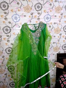 Green Anarkali Suit With Heavy Work On Neck🤩