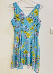 Sera Blue And Pink Floral Fit &amp; Flare Dress