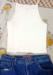 Denim Shorts With White Tank Top