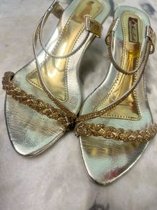 Gold Beaded Heeled Sandals