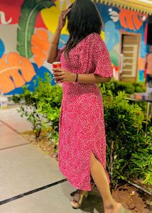 Red Floral Midi Dress