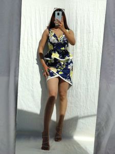 Blue Off Shoulder Floral Bodycon