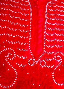 handwork chikenkariRed Embroidered Kurta