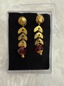 Gold & Red Dangle Earrings