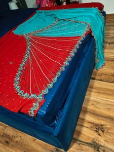 HEAVY HANDWORK LEHANGA TYPE READY TO WEAR SAREE