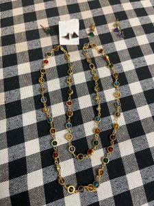 beautiful multi colour chain with 3 ear tops