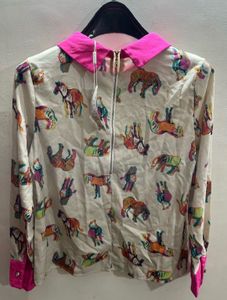 Funky Animal-Print Shirt with Vibrant Pink Collar