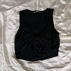 16137. Black Tie Front Crop Top