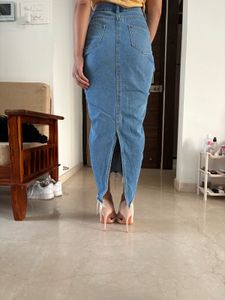 denim long skirt