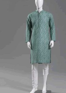 Aqua &amp; White Embroidered Kurta