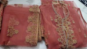 Pink Golden Work Jacket Sharara Set