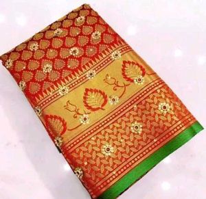 Banarsi Silk Saree With Semi Stitched  Blouse
