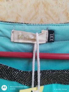 Teal Blouse with Embellished Neckline