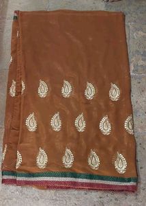 Brown shimmery Embroidered Saree
