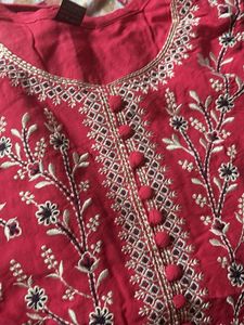 Red Embroidered Kurta