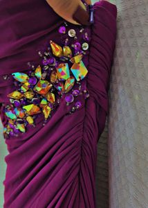 Elegant Evening purple one shoulder Gown