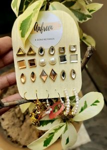 12 Pairs Of Dainty Antique Gold Studs &amp; Earrings