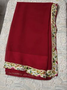 Elegant Maroon Saree with Floral Border
